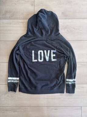 Victorias Secret Gray Pullover Angel Wings Sequin LOVE Hooded Y2K Sweater S
